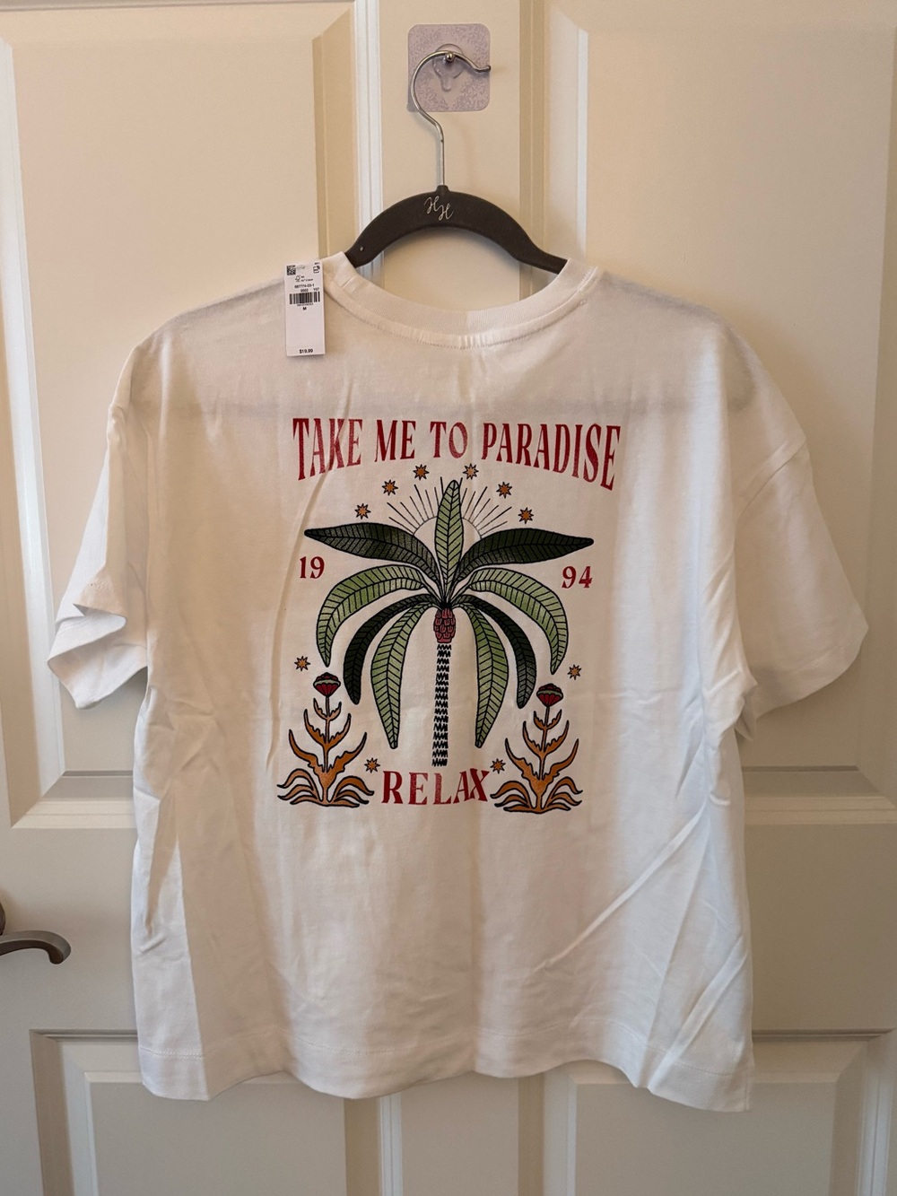 Old Navy White Tee “Take Me To Paradise” Palm Logo